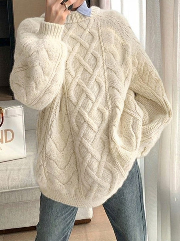 Caecilia | Women's Chunky Cable Knit Jumper | Mock Neck Oversized