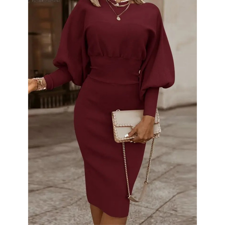 Zanele | Women's Long Sleeve Cocktail Midi Dress | Lantern Sleeve
