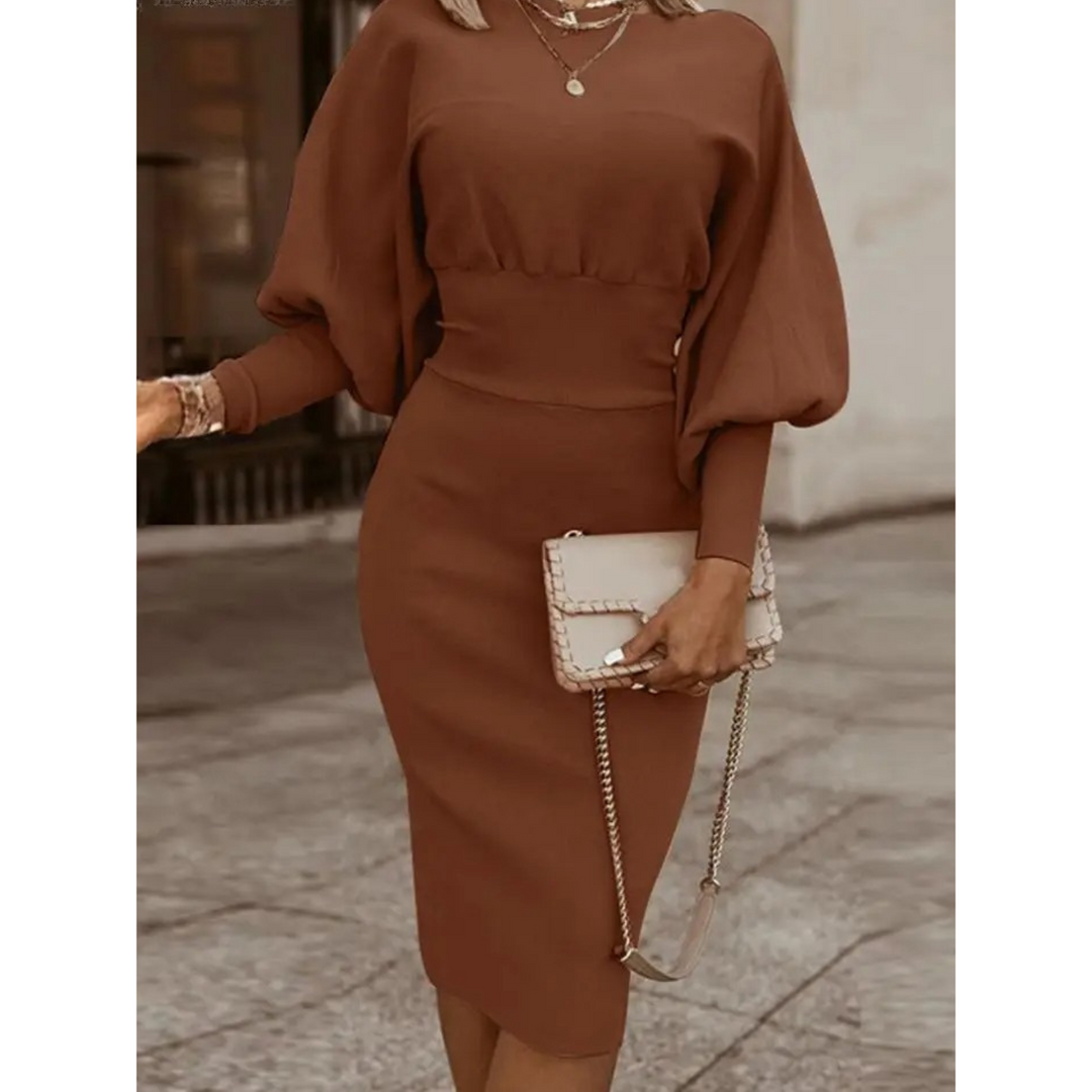 Zanele | Women's Long Sleeve Cocktail Midi Dress | Lantern Sleeve