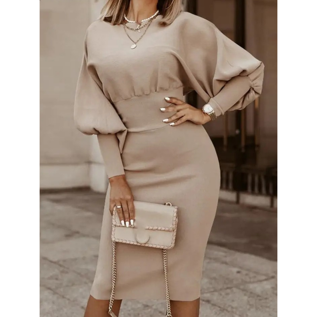 Zanele | Women's Long Sleeve Cocktail Midi Dress | Lantern Sleeve