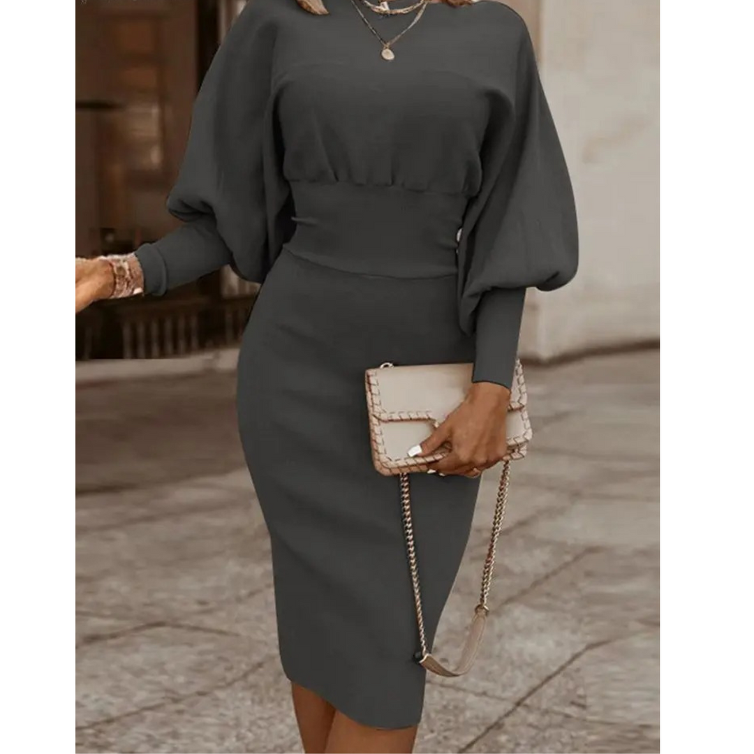 Zanele | Women's Long Sleeve Cocktail Midi Dress | Lantern Sleeve