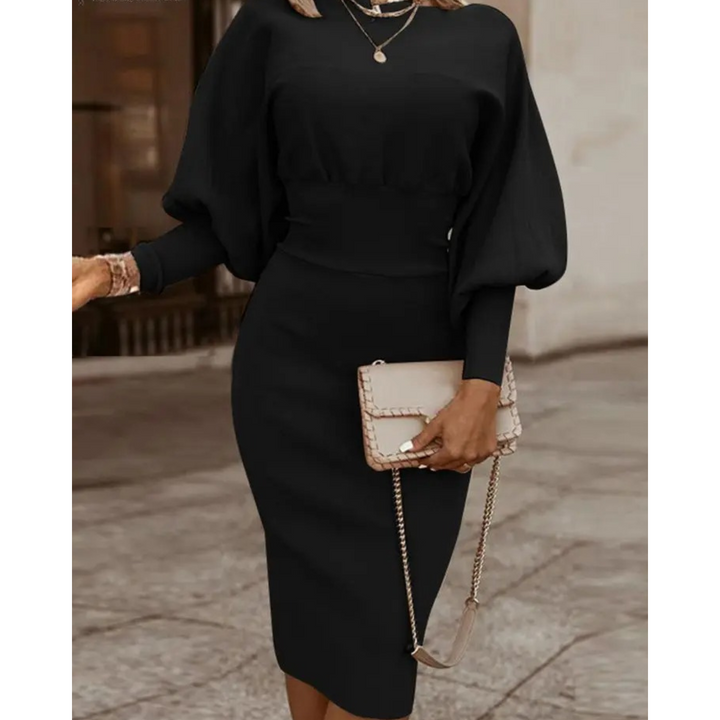 Zanele | Women's Long Sleeve Cocktail Midi Dress | Lantern Sleeve