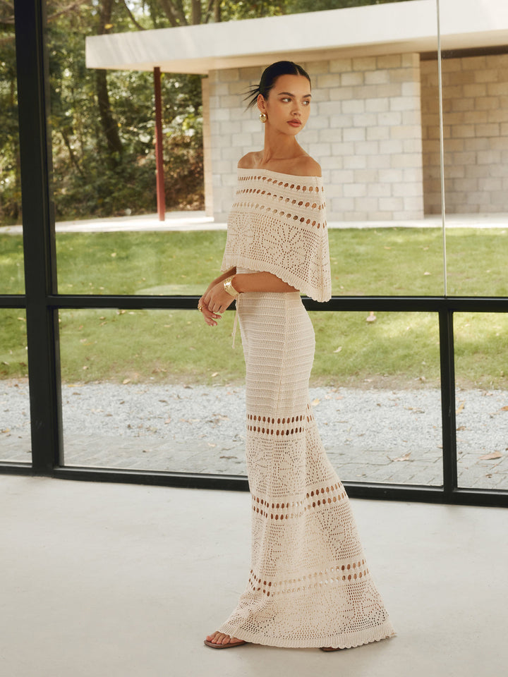 Women's Crochet Maxi Dress with Shawl | Tie Waist