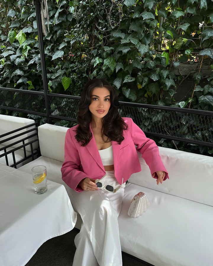 Megara | Women's Cropped Blazer | Notched Lapel Welt Pocket Open