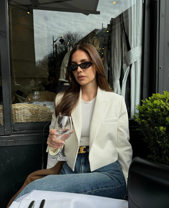 Megara | Women's Cropped Blazer | Notched Lapel Welt Pocket Open