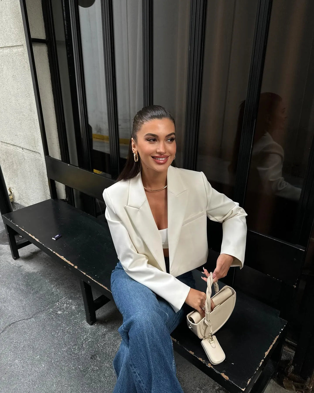 Megara | Women's Cropped Blazer | Notched Lapel Welt Pocket Open