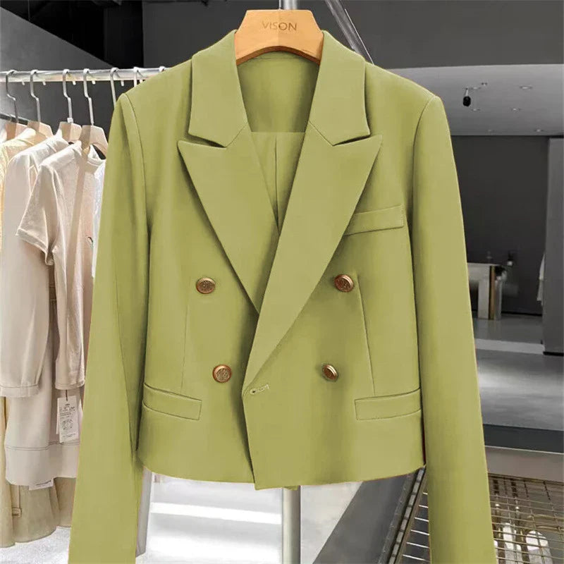 Alibek | Women's Cropped Blazer | Peak Lapel Buttons Work