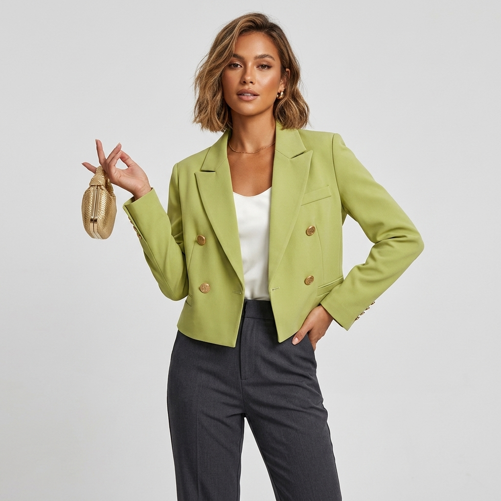 Alibek | Women's Cropped Blazer | Peak Lapel Buttons Work