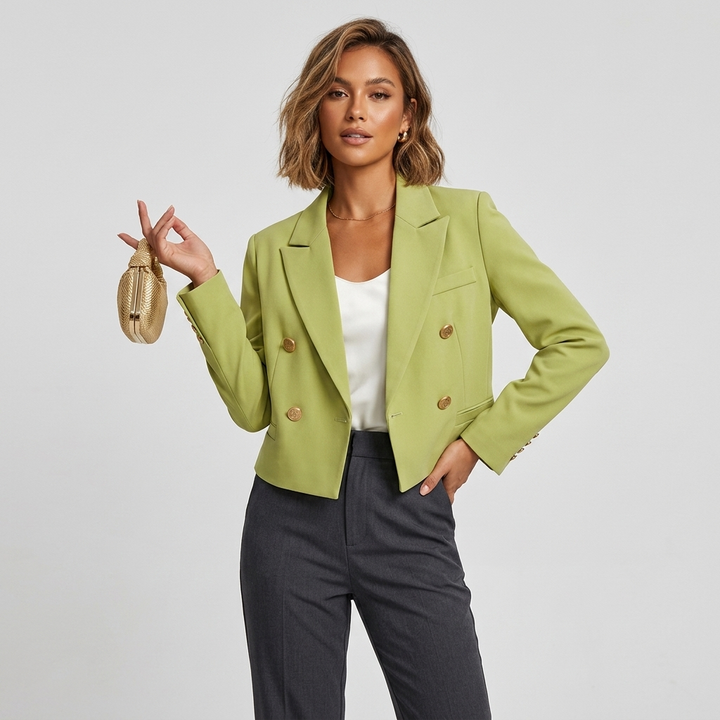 Alibek | Women's Cropped Blazer | Peak Lapel Buttons Work