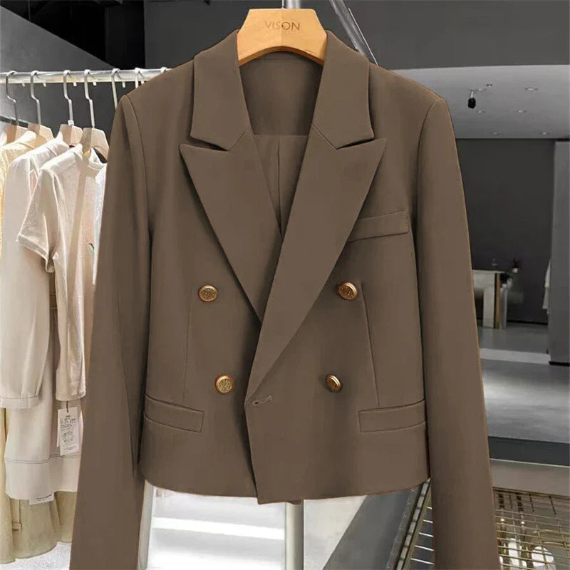 Alibek | Women's Cropped Blazer | Peak Lapel Buttons Work
