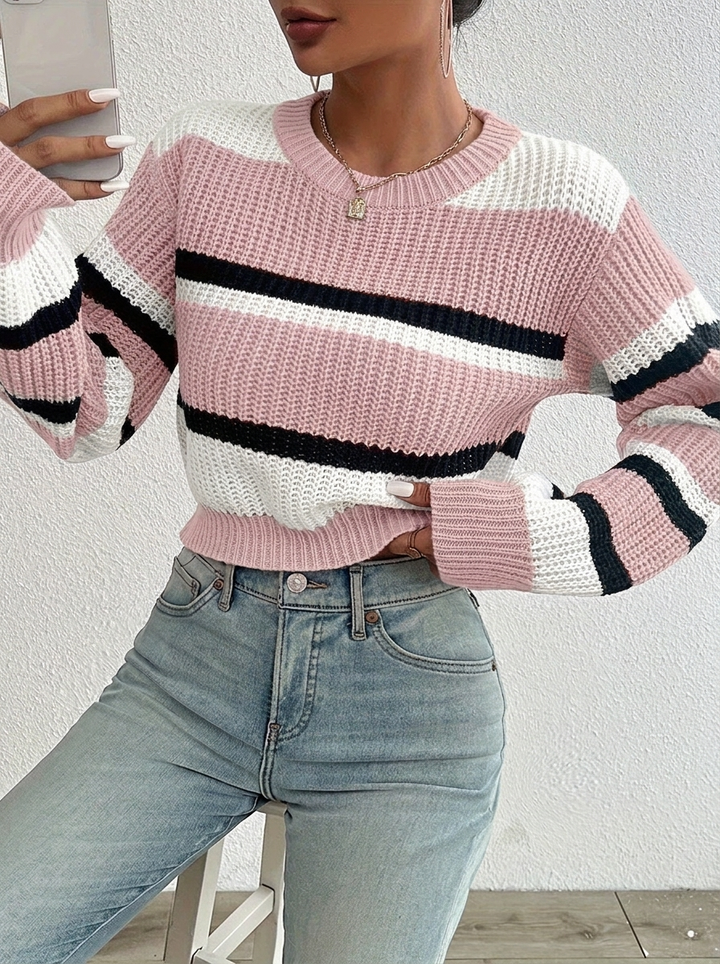 Iphigenia | Women's Cropped Knitted Jumper | Striped