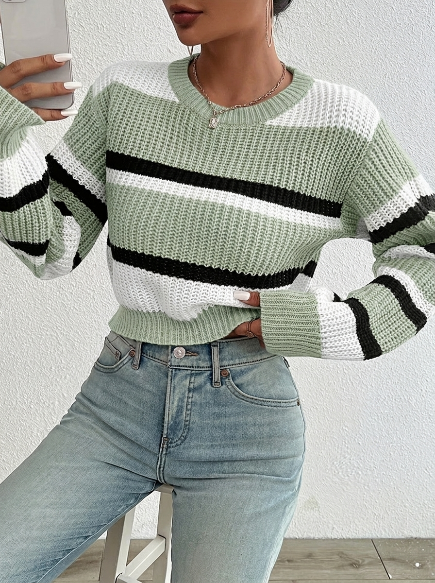 Iphigenia | Women's Cropped Knitted Jumper | Striped