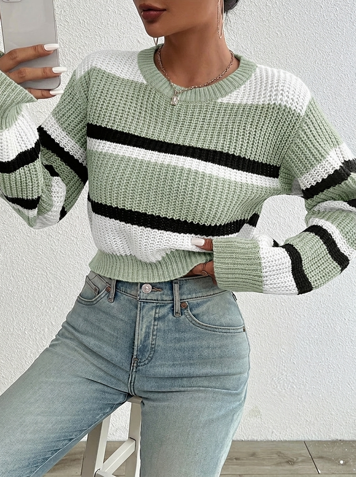 Iphigenia | Women's Cropped Knitted Jumper | Striped
