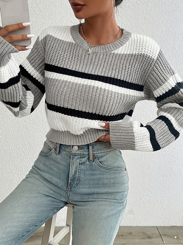 Iphigenia | Women's Cropped Knitted Jumper | Striped