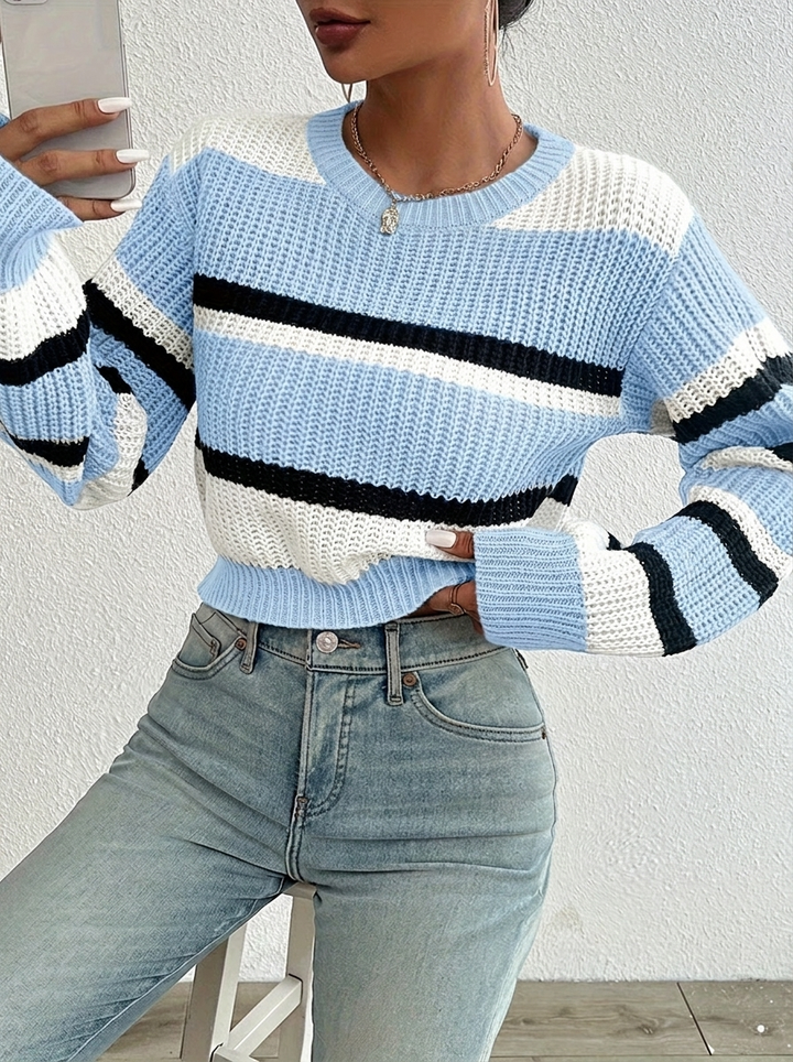 Iphigenia | Women's Cropped Knitted Jumper | Striped