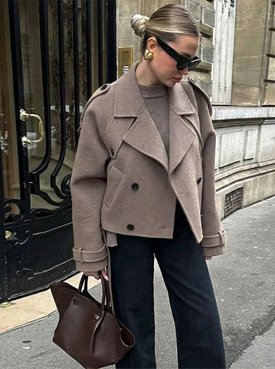 Ananya | Women's Cropped Trench Coat | Classic Double-Breasted