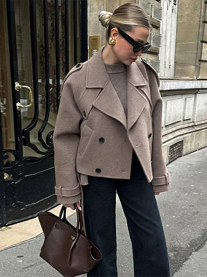 Ananya | Women's Cropped Trench Coat | Classic Double-Breasted