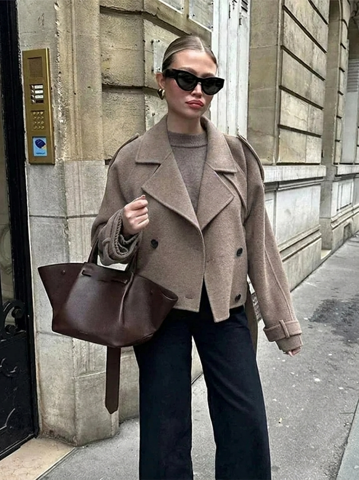 Ananya | Women's Cropped Trench Coat | Classic Double-Breasted