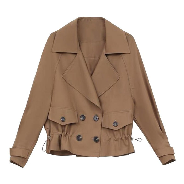 Madhuri | Women's Cropped Trench Coat | Drawstring Waist Double-Breasted