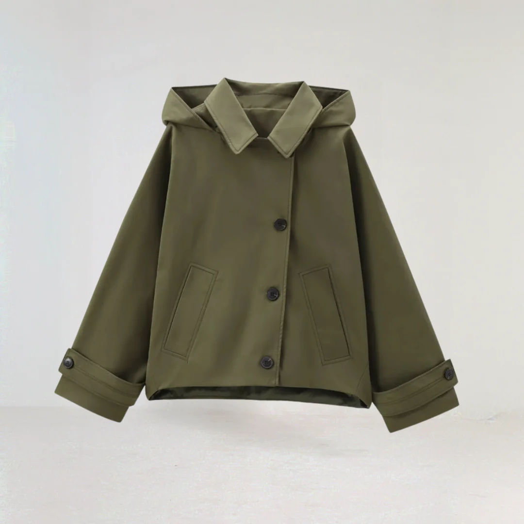 Nidhi | Women's Cropped Trench Coat | Hooded Button Up