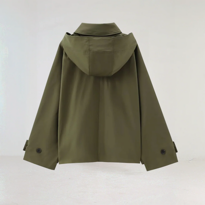 Nidhi | Women's Cropped Trench Coat | Hooded Button Up