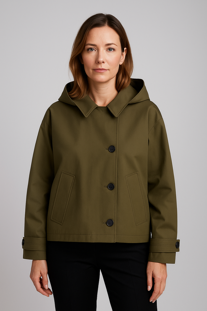 Nidhi | Women's Cropped Trench Coat | Hooded Button Up