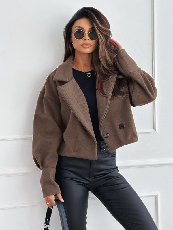 Deepika | Women's Cropped Trench Coat | Lapel Collar Buttons Boxy