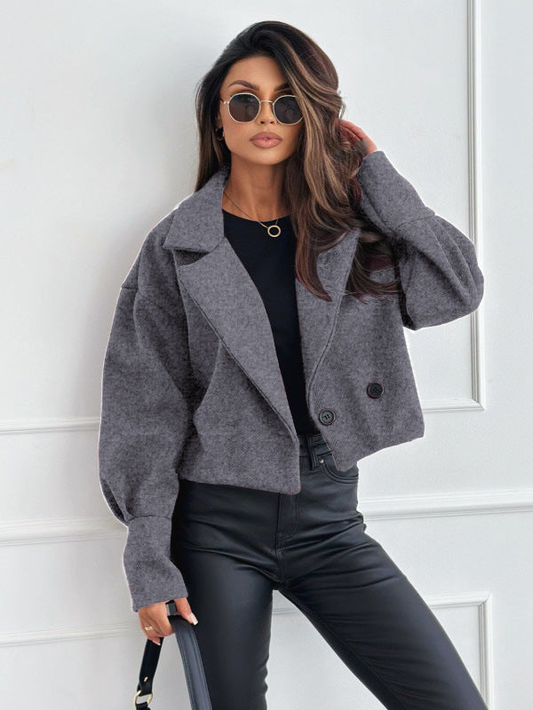 Deepika | Women's Cropped Trench Coat | Lapel Collar Buttons Boxy
