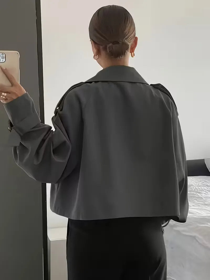 Harini | Women's Cropped Trench Coat | Lapel Double-Breasted Oversized