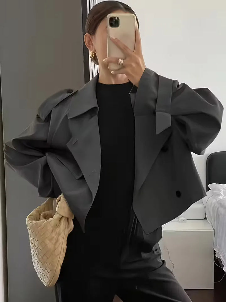 Harini | Women's Cropped Trench Coat | Lapel Double-Breasted Oversized
