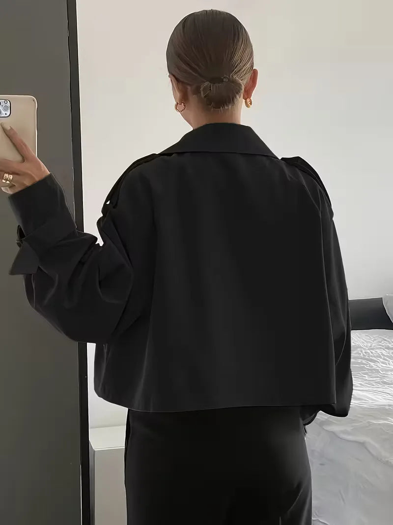 Harini | Women's Cropped Trench Coat | Lapel Double-Breasted Oversized