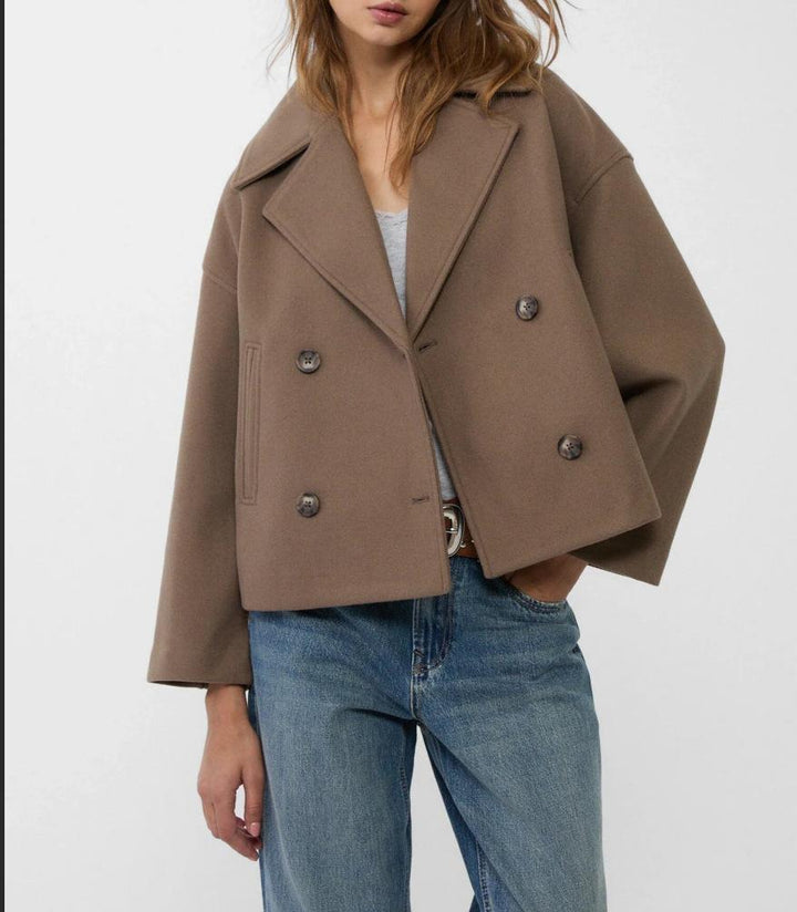 Bhavna | Women's Cropped Trench Coat | Notched Lapel & Buttons Casual