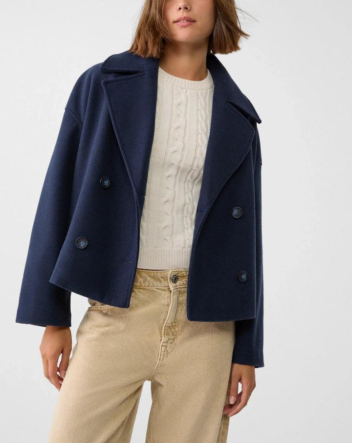 Bhavna | Women's Cropped Trench Coat | Notched Lapel & Buttons Casual