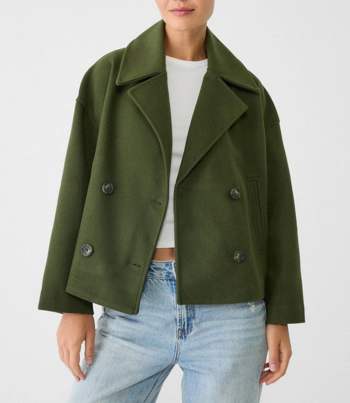 Bhavna | Women's Cropped Trench Coat | Notched Lapel & Buttons Casual