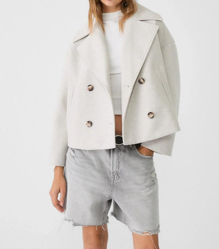 Bhavna | Women's Cropped Trench Coat | Notched Lapel & Buttons Casual