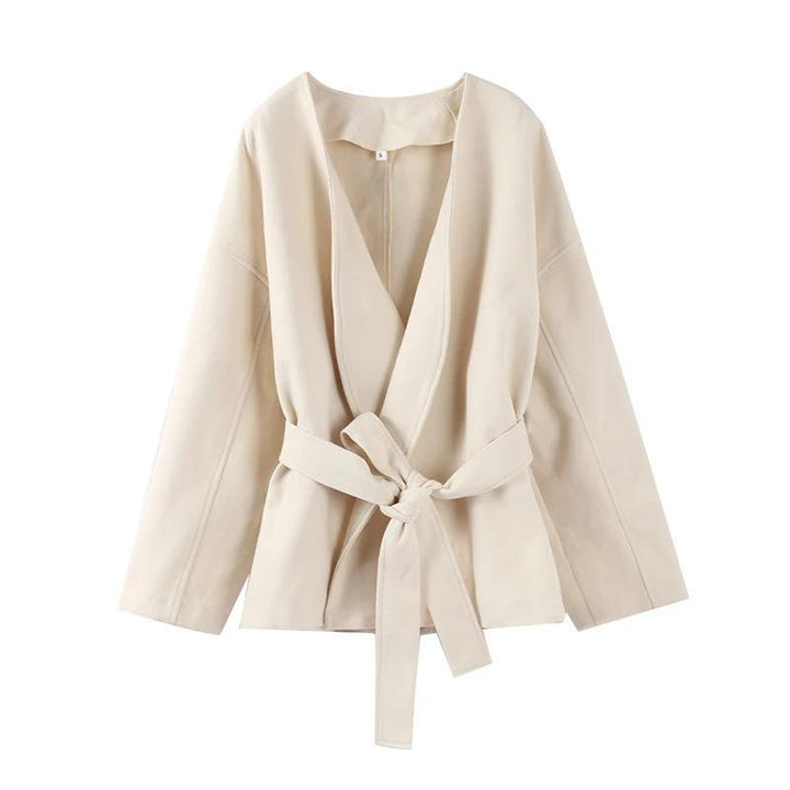 Latika | Women's Cropped Trench Coat | Tie Belt V Neckline Wrap Style
