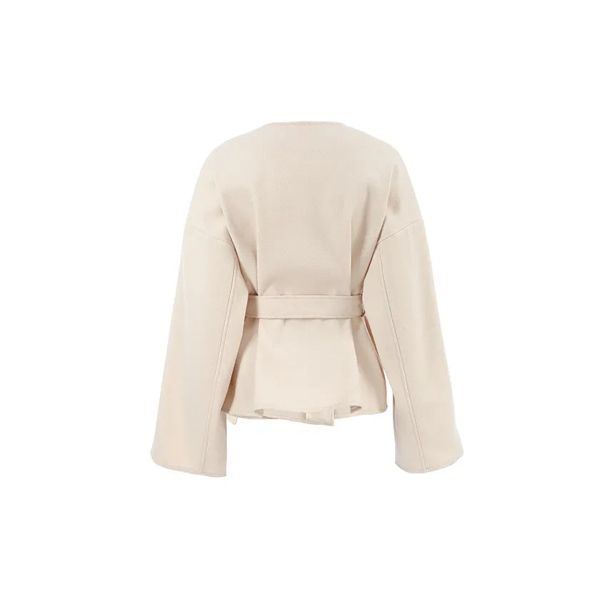 Latika | Women's Cropped Trench Coat | Tie Belt V Neckline Wrap Style