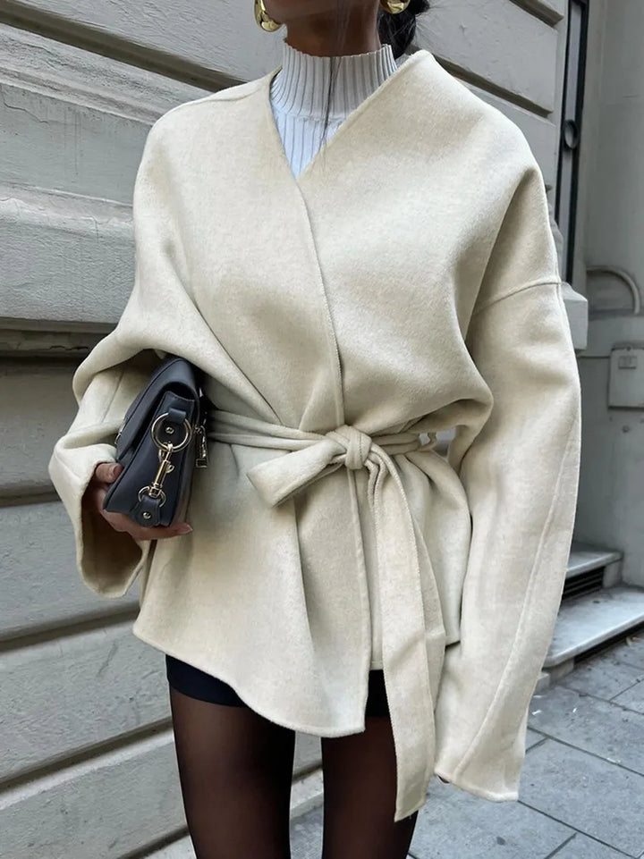 Latika | Women's Cropped Trench Coat | Tie Belt V Neckline Wrap Style