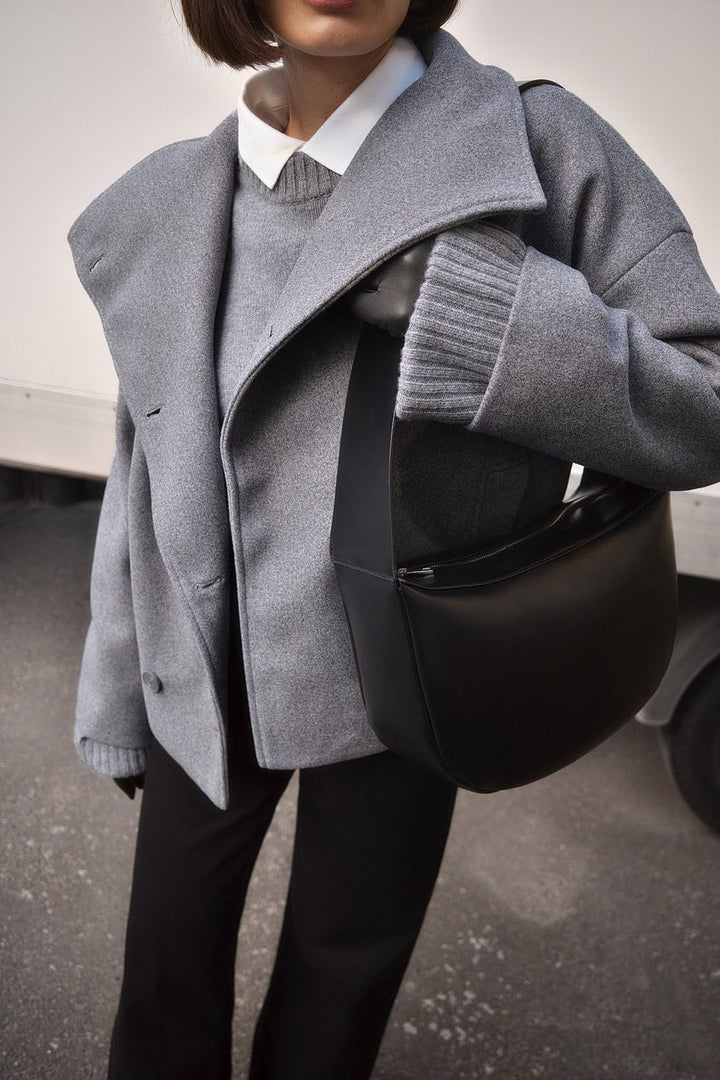 Malgorzata | Women's Cropped Trench Coat | Wide Lapel Double-Breasted Oversized