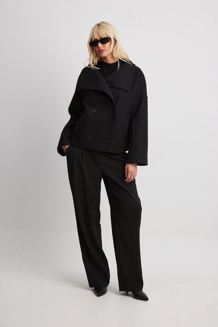 Malgorzata | Women's Cropped Trench Coat | Wide Lapel Double-Breasted Oversized