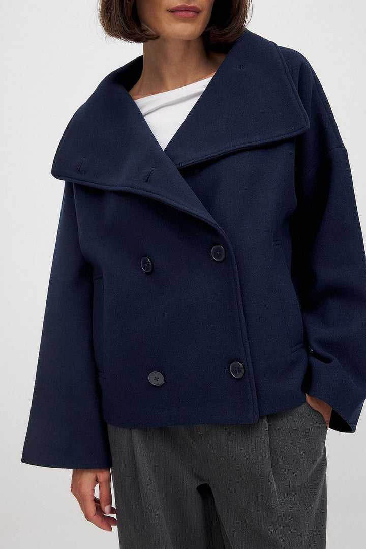 Malgorzata | Women's Cropped Trench Coat | Wide Lapel Double-Breasted Oversized