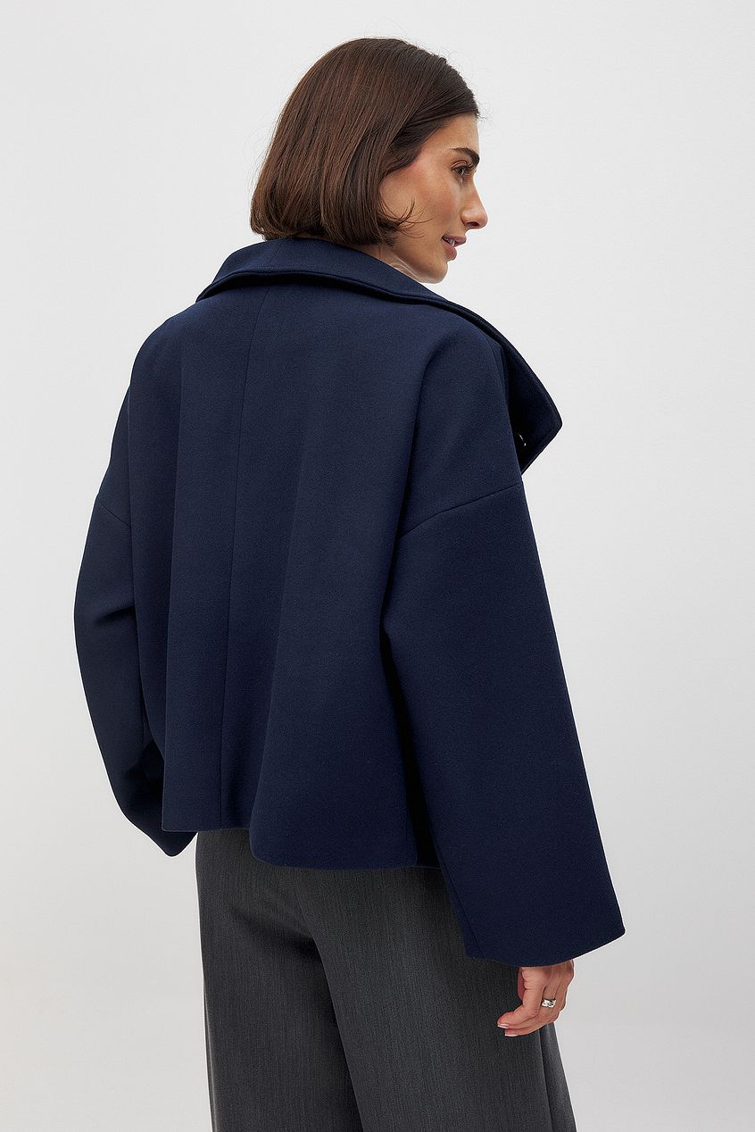 Malgorzata | Women's Cropped Trench Coat | Wide Lapel Double-Breasted Oversized