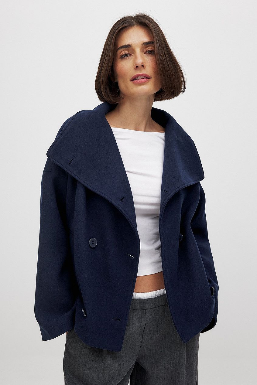 Malgorzata | Women's Cropped Trench Coat | Wide Lapel Double-Breasted Oversized