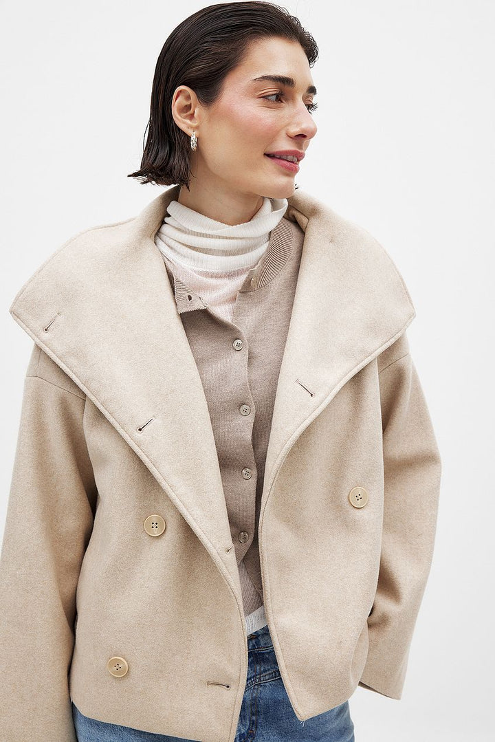 Malgorzata | Women's Cropped Trench Coat | Wide Lapel Double-Breasted Oversized