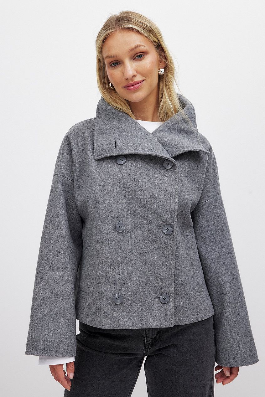 Malgorzata | Women's Cropped Trench Coat | Wide Lapel Double-Breasted Oversized