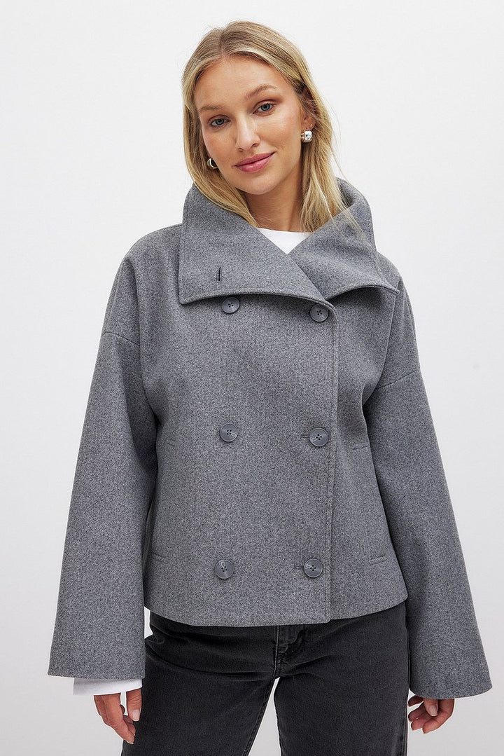 Malgorzata | Women's Cropped Trench Coat | Wide Lapel Double-Breasted Oversized