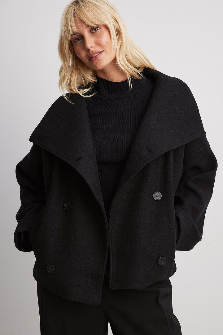 Malgorzata | Women's Cropped Trench Coat | Wide Lapel Double-Breasted Oversized