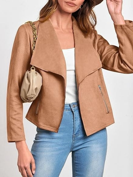 Garima | Women's Cropped Trench Coat | Wide Lapel Zip Pockets Casual
