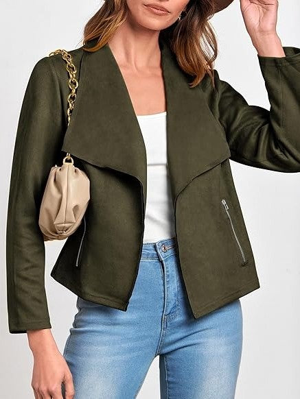 Garima | Women's Cropped Trench Coat | Wide Lapel Zip Pockets Casual
