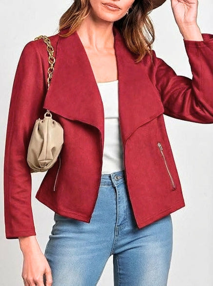 Garima | Women's Cropped Trench Coat | Wide Lapel Zip Pockets Casual